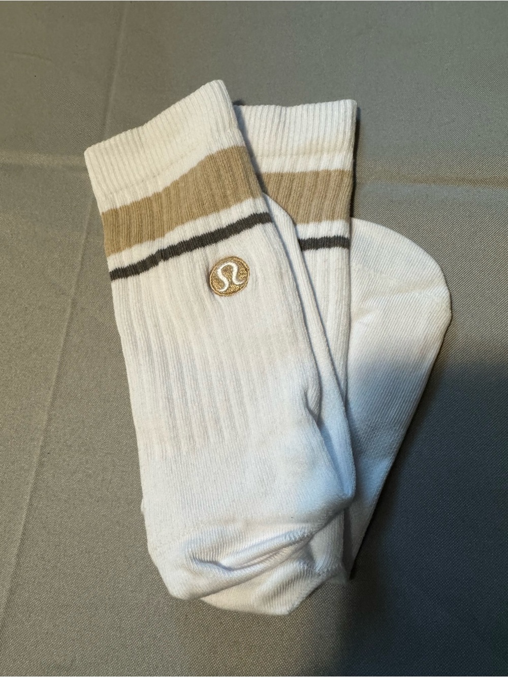 lululemon athletica White Crew Socks with Tan Band and Black Stripe